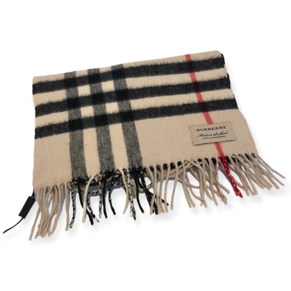 Burberry Accessories - Burberry 100% Cashmere Knit Plaid Fringe Designer Scarf OS FLAWED